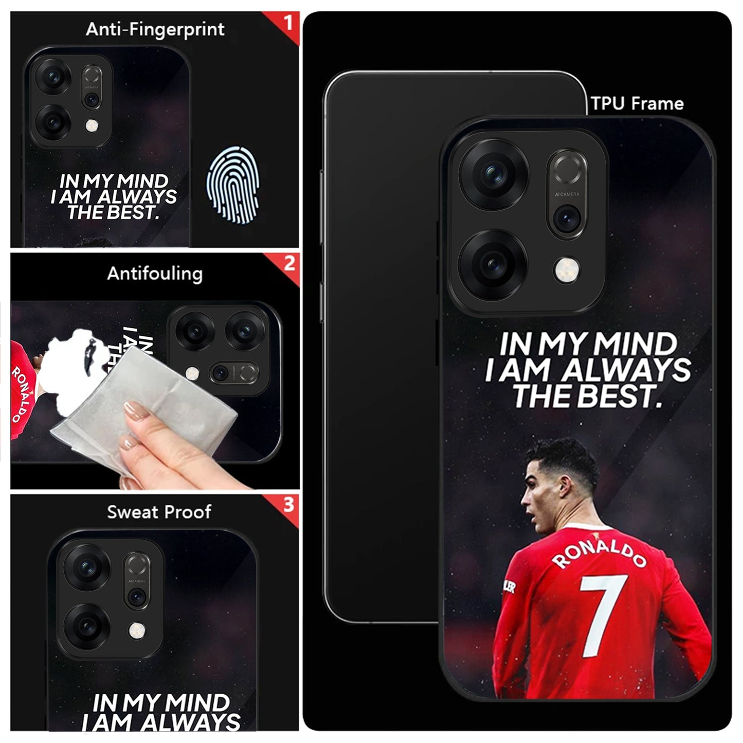 Oppo Reno 14 5G Premium Acrylic Shockproof Glass Back Case (Ronaldo)