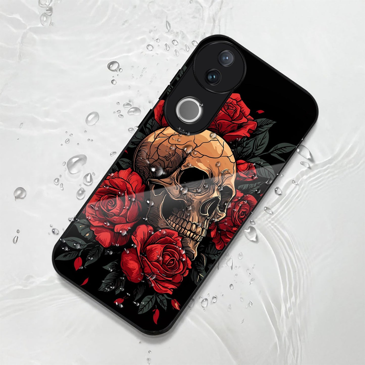 Vivo V50 5G Premium Acrylic Shockproof Glass Back Case (Rose Skull)
