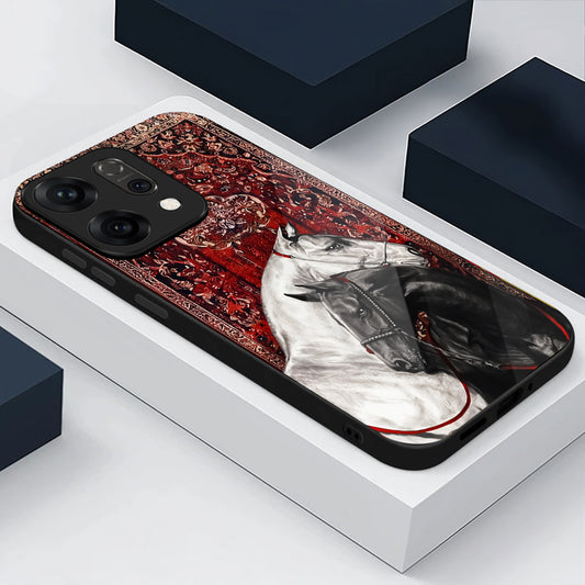 Oppo Reno 14 5G Classic Red Pattern Horse Design Aesthetic Glass Case