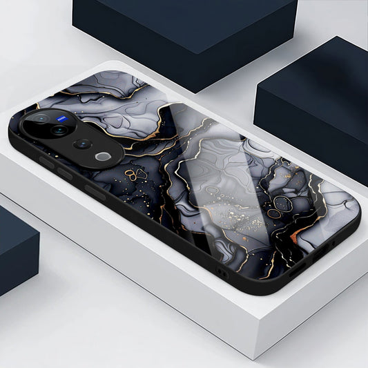 Vivo V40 Pro 5G Premium Acrylic Shockproof Glass Back Case (Black Marble)