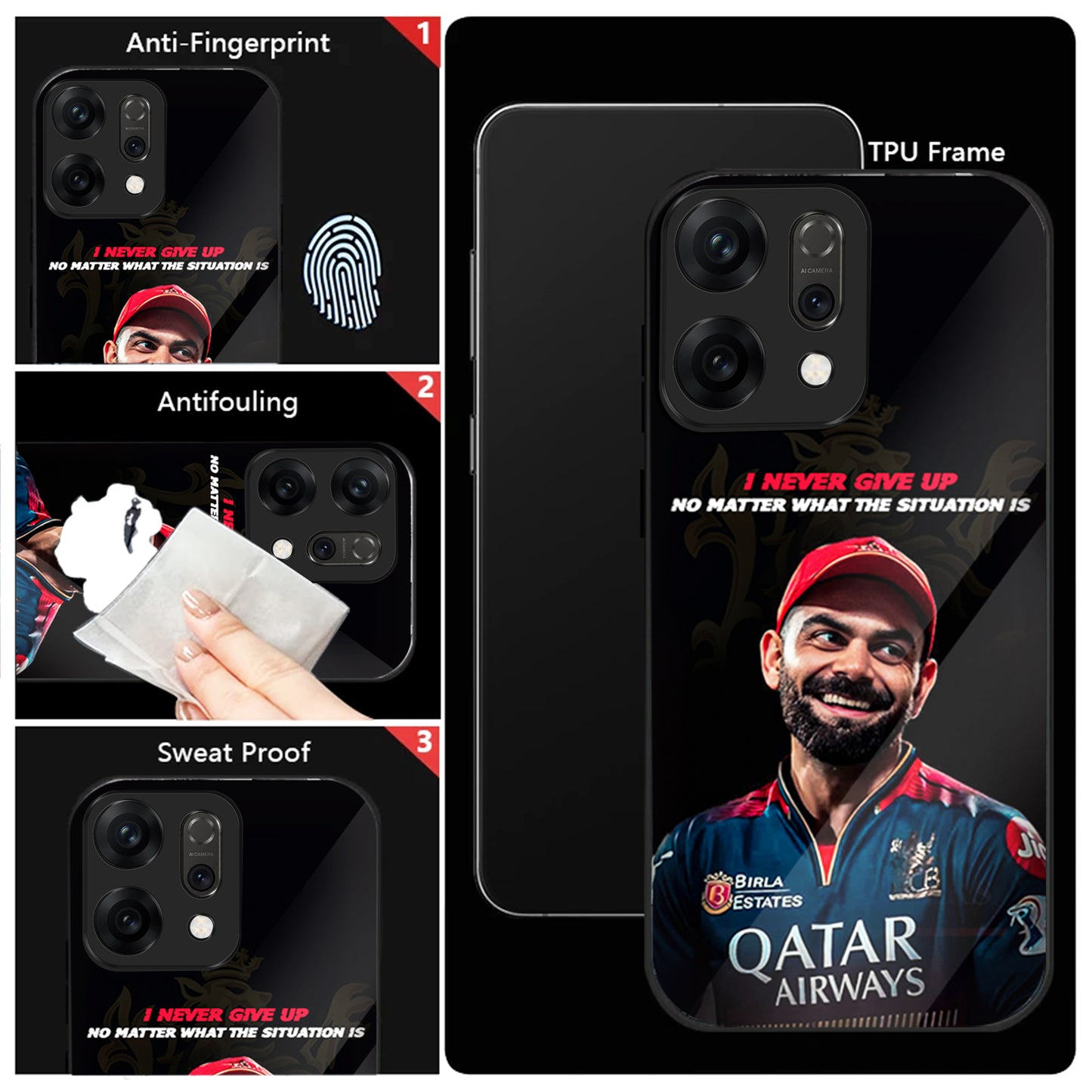 Oppo Reno 14 5G Premium Acrylic Shockproof Glass Back Case (Virat Spirit)