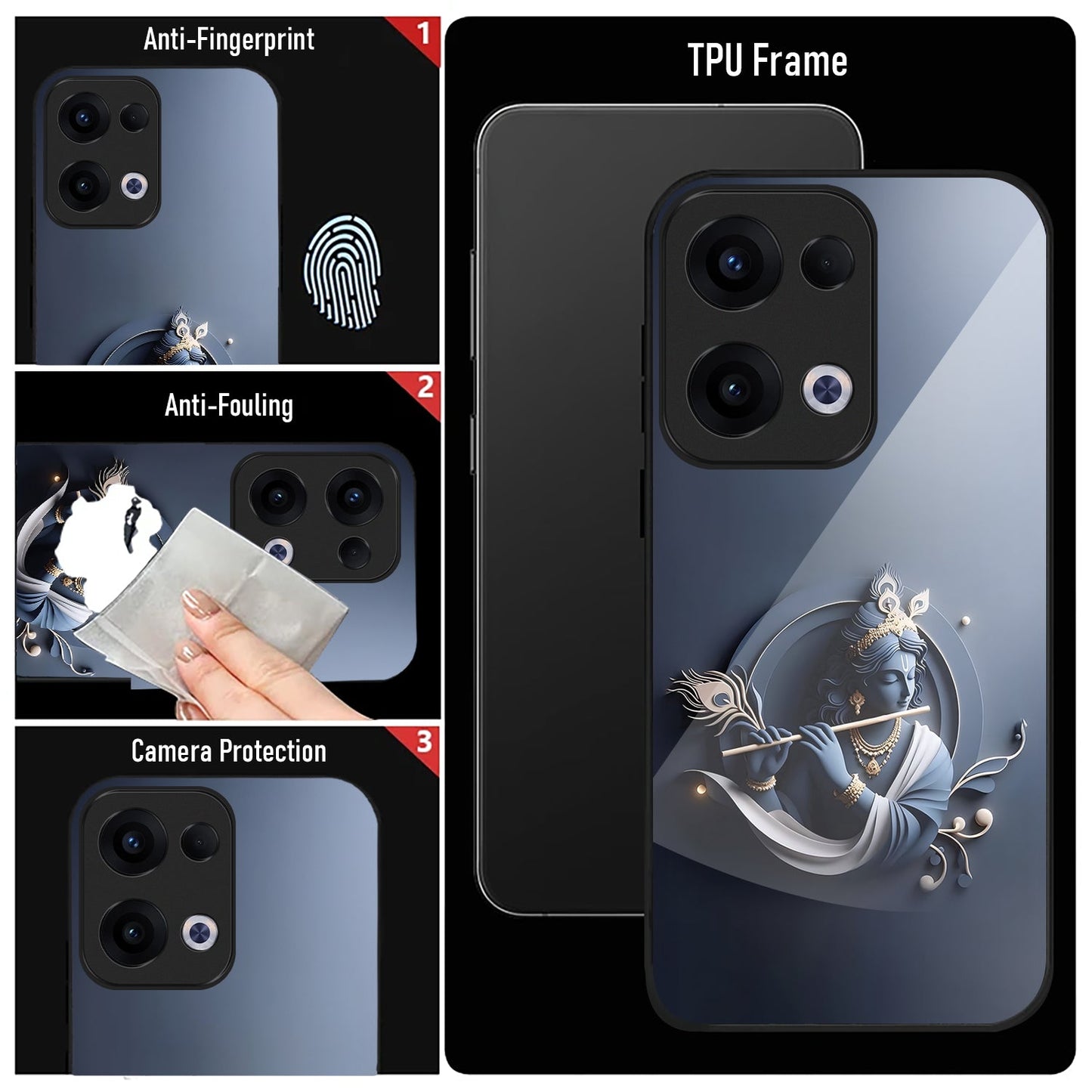 Oppo Reno 13 5G Premium Acrylic Shockproof Glass Back Case (Load Krishna)