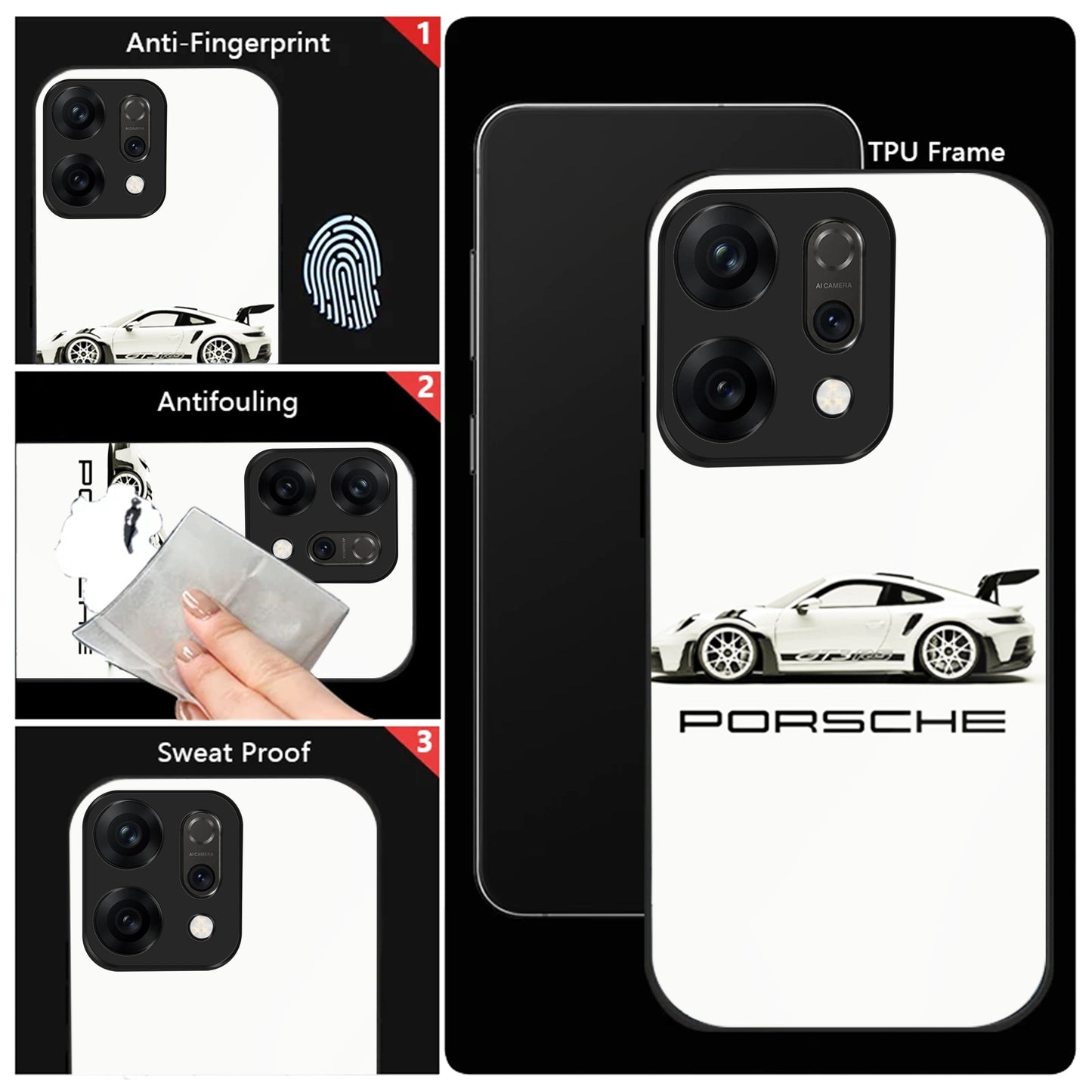 Oppo Reno 14 5G Premium Acrylic Shockproof Glass Back Case (White Porsche)
