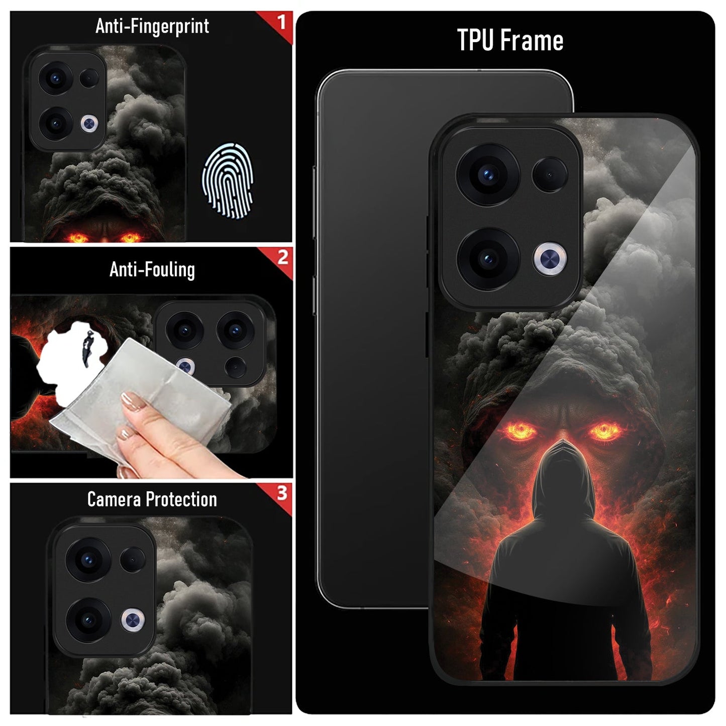 Oppo Reno 13 5G Premium Acrylic Shockproof Glass Back Case (Nightmare)
