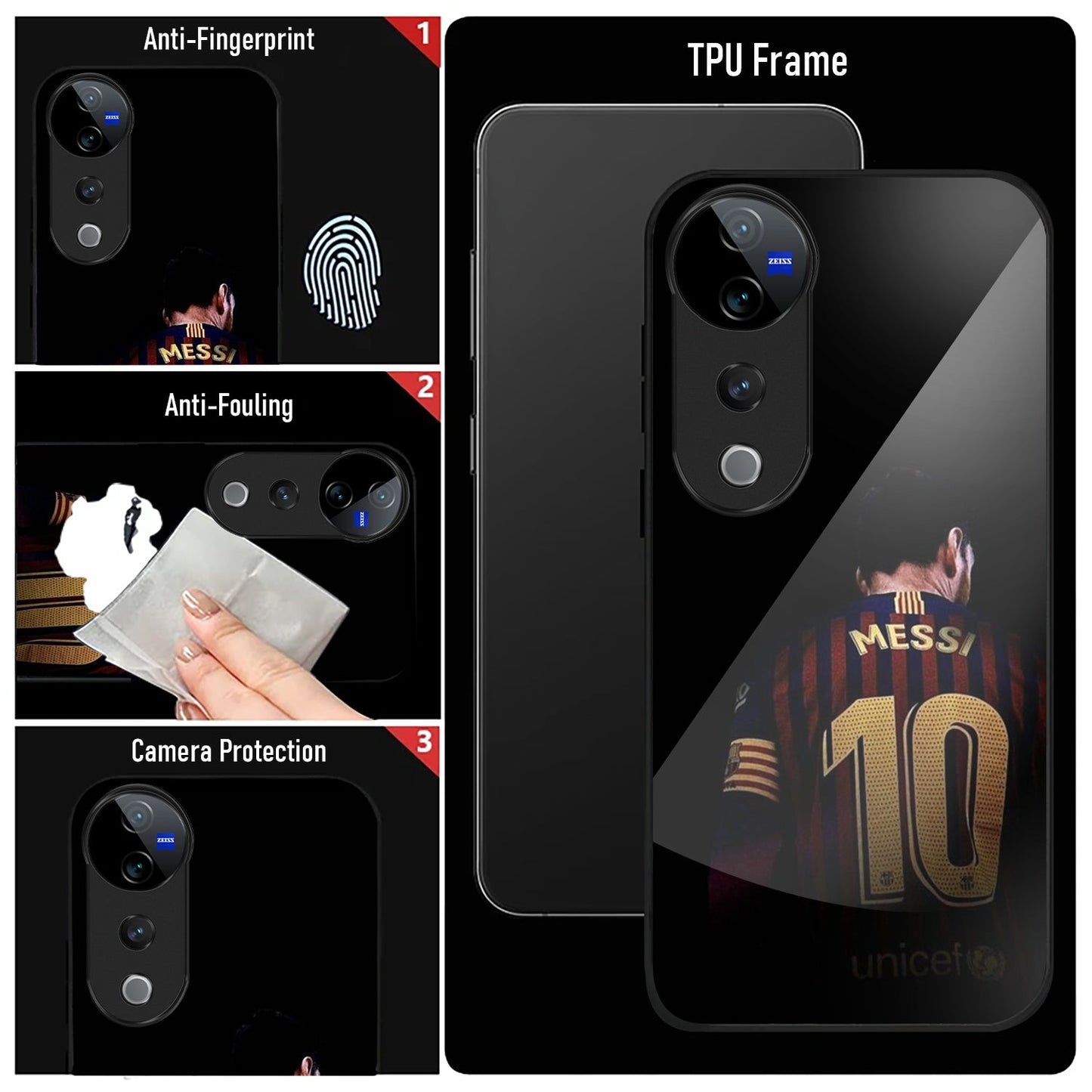 Vivo V40 Pro 5G Premium Acrylic Shockproof Glass Back Case (Messi)