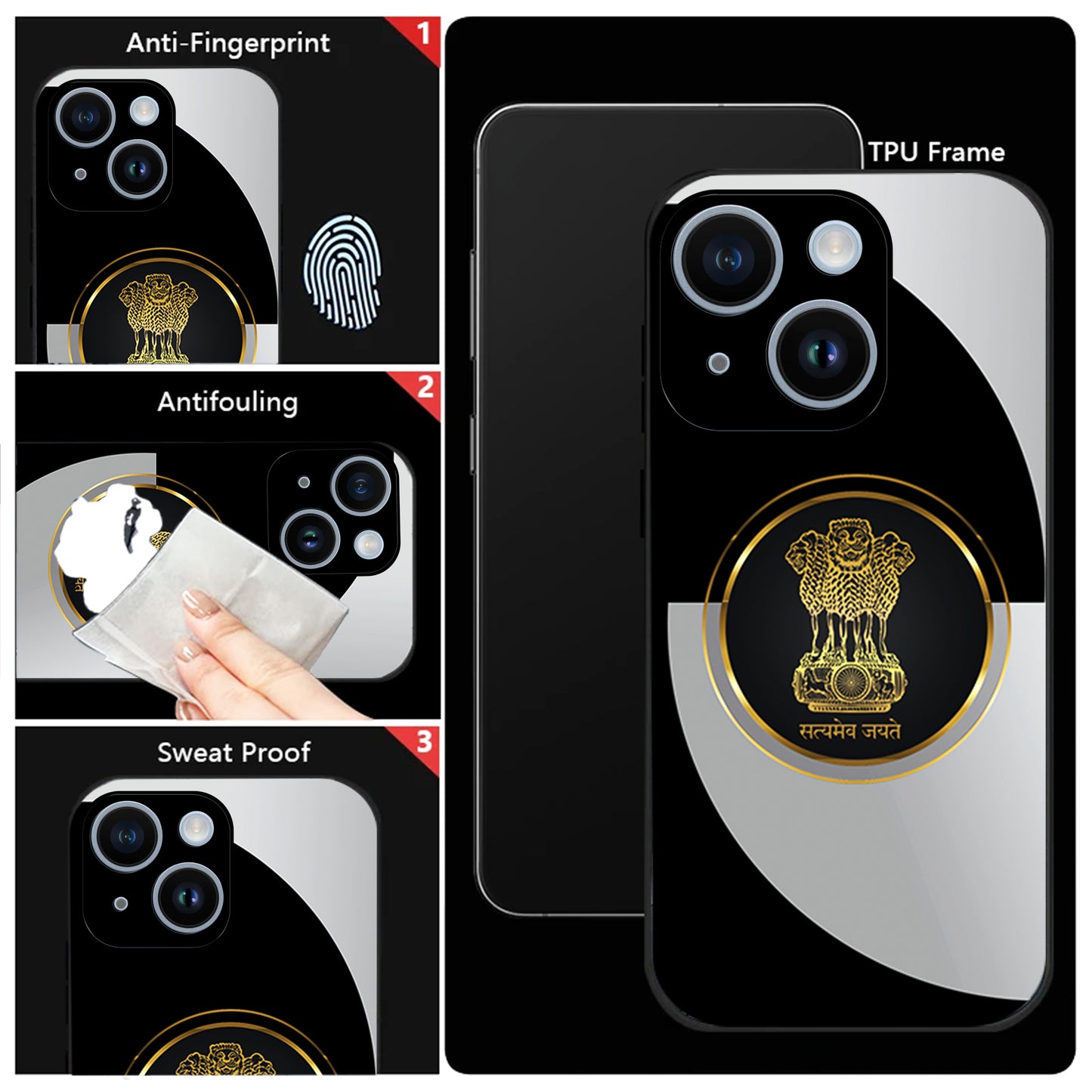 iPhone 14 Premium Acrylic Shockproof Glass Back Case (Satyamev Noir)