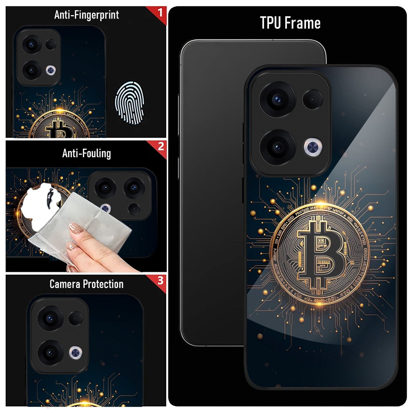 Oppo Reno 13 5G Premium Acrylic Shockproof Glass Back Case (Bitcoin)