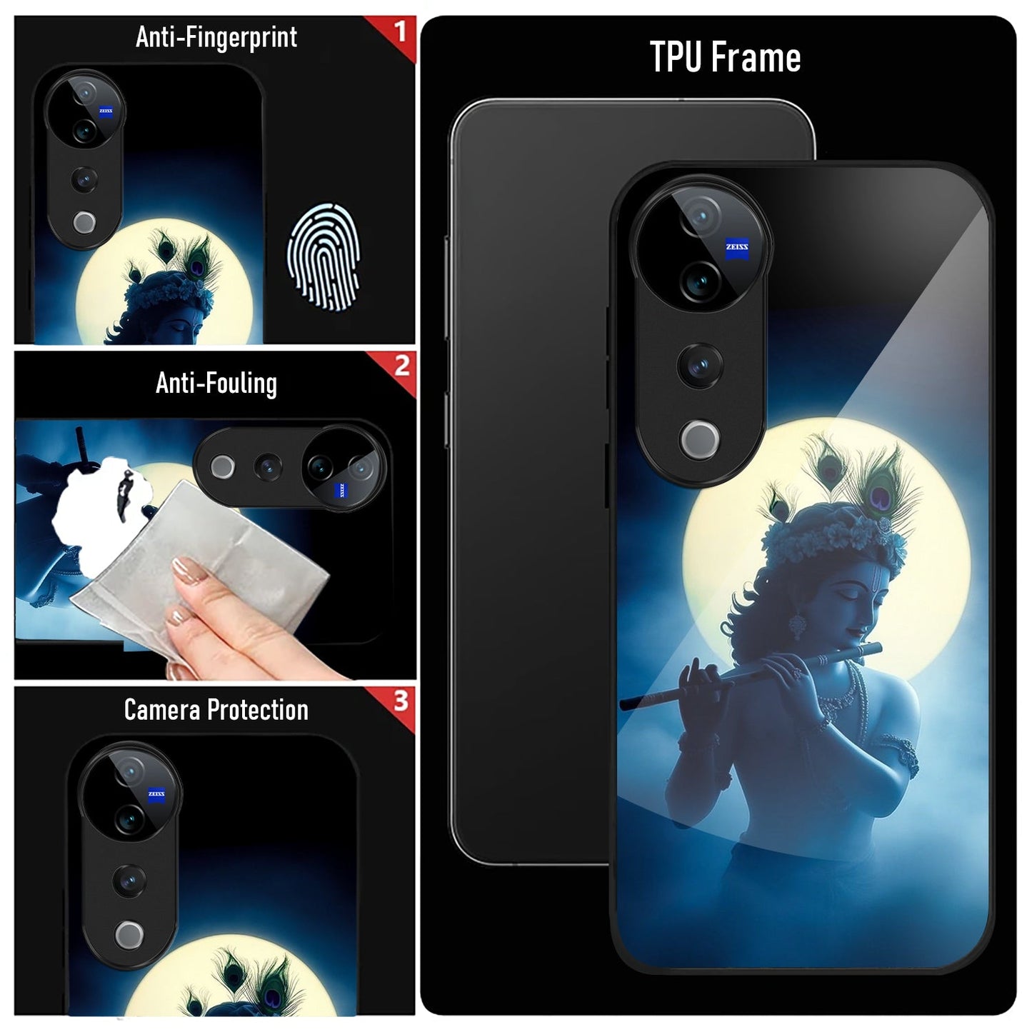 Vivo V40 Pro 5G Premium Acrylic Shockproof Glass Back Case (Midnight Krishna)