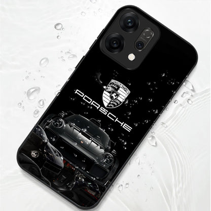 Oppo Reno 14 5G Premium Acrylic Shockproof Glass Back Case (Black Porsche)