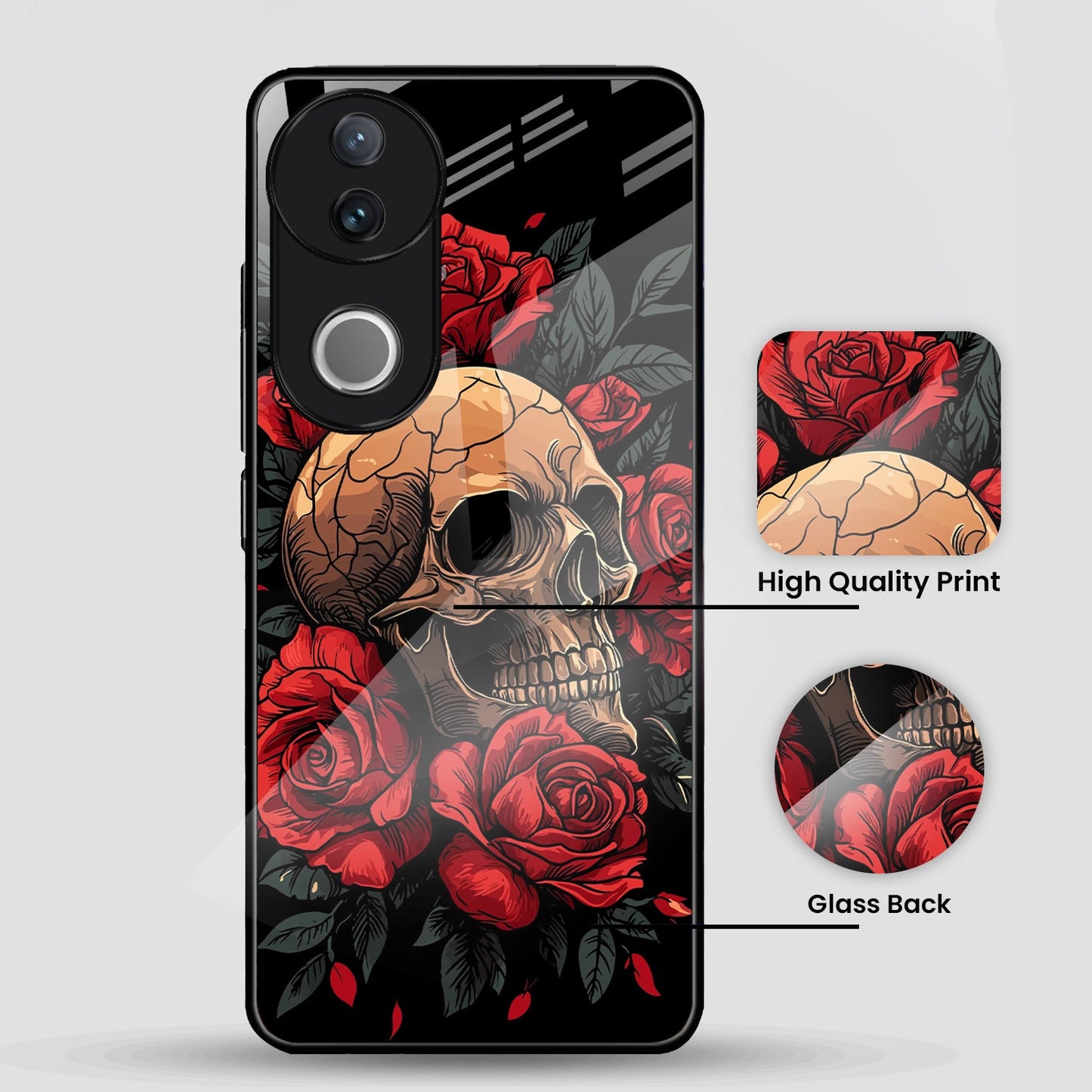 Vivo V50 5G Premium Acrylic Shockproof Glass Back Case (Rose Skull)
