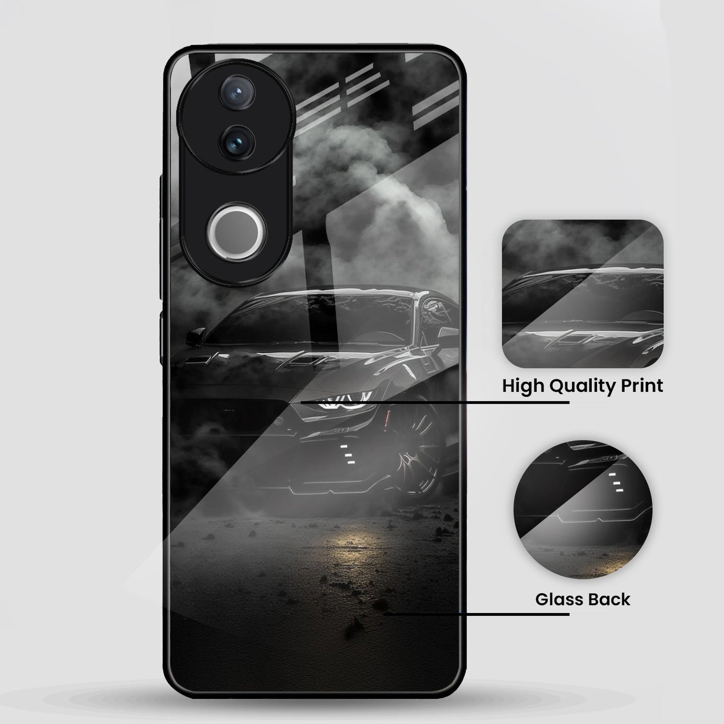 Vivo V50 5G Premium Acrylic Shockproof Glass Back Case (Black-BMW)