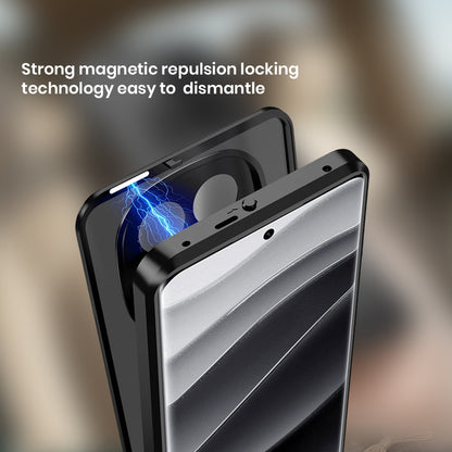 Phone case with magnetic repulsion locking technology on a blurred background
