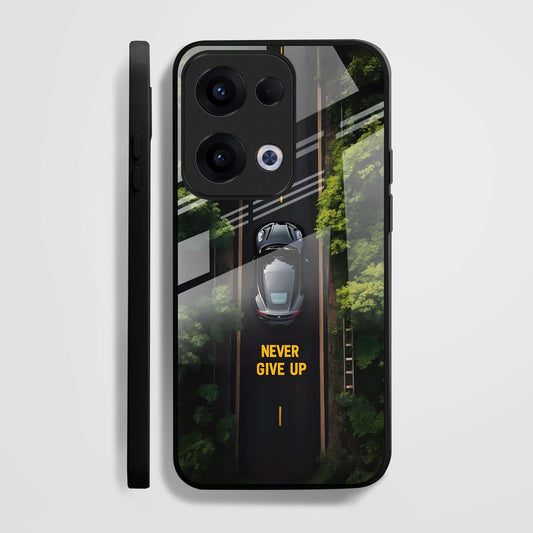 Oppo Reno 13 5G Premium Acrylic Shockproof Glass Back Case (Never Give up)