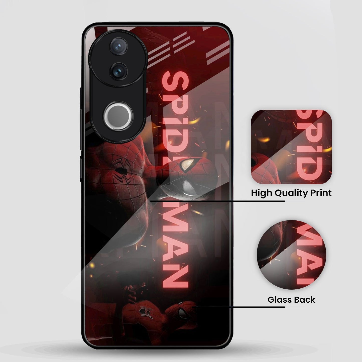Vivo V50 5G Premium Acrylic Shockproof Glass Back Case (Red-Spiderman)