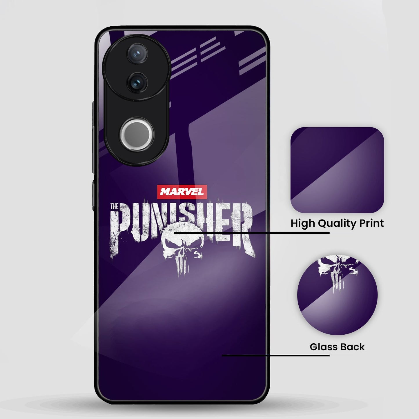 Vivo V50 5G Premium Acrylic Shockproof Glass Back Case (Punisher Case)