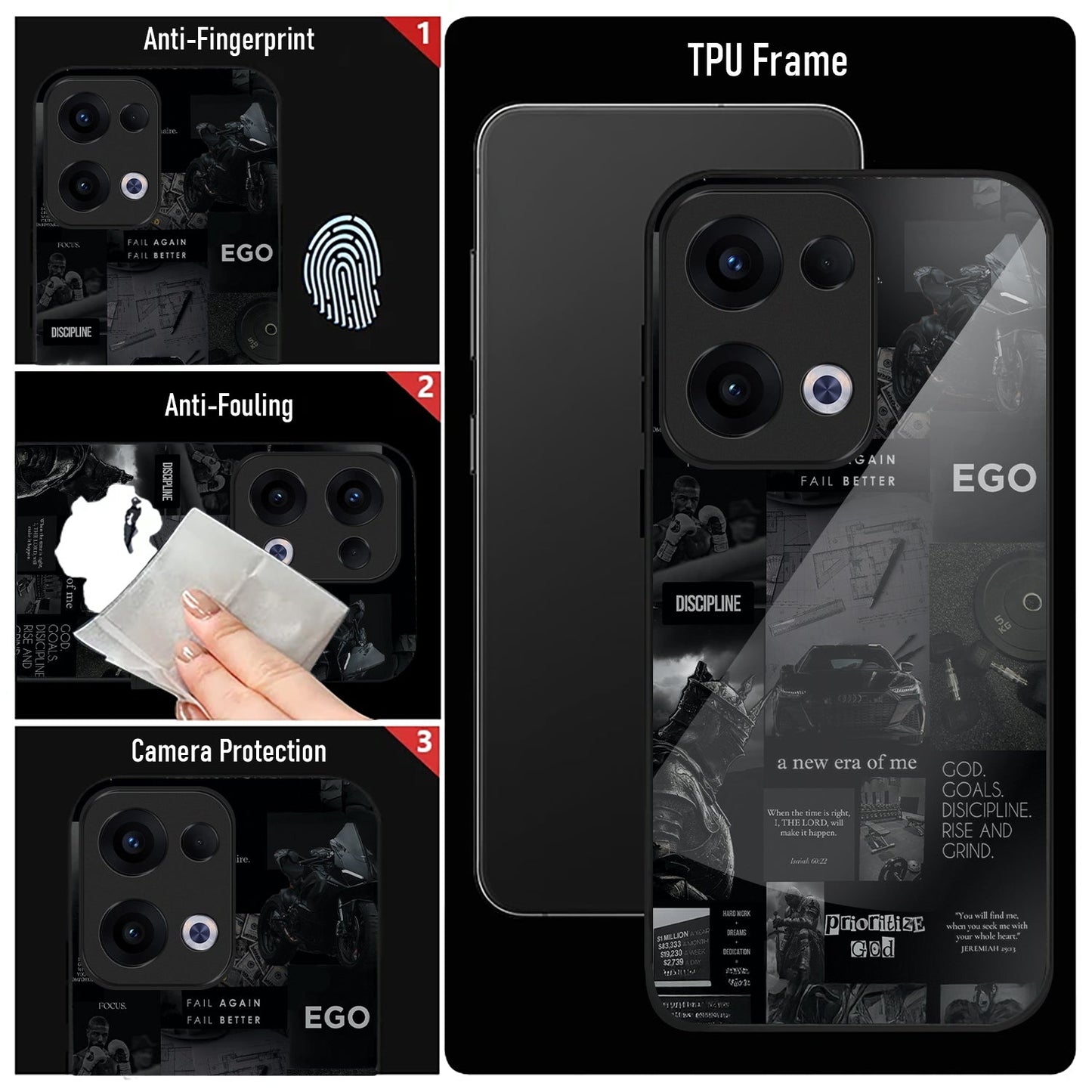 Oppo Reno 13 5G Premium Acrylic Shockproof Glass Back Case (Discipline Drive)