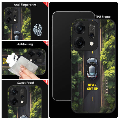Oppo Reno 14 5G Premium Acrylic Shockproof Glass Back Case (Road Never Give Up)