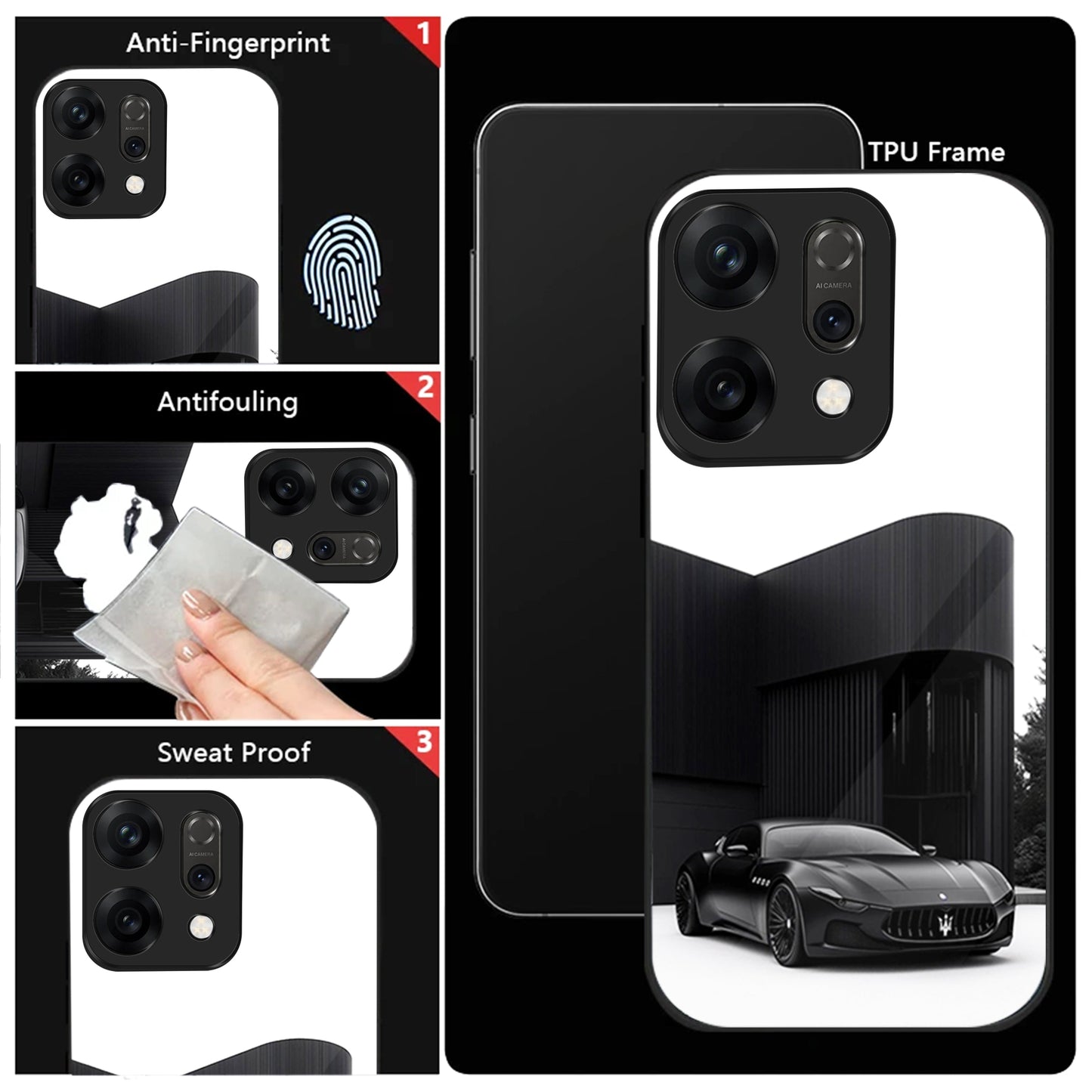 Oppo Reno 14 5G Premium Acrylic Shockproof Glass Back Case (monochrome Maserati)
