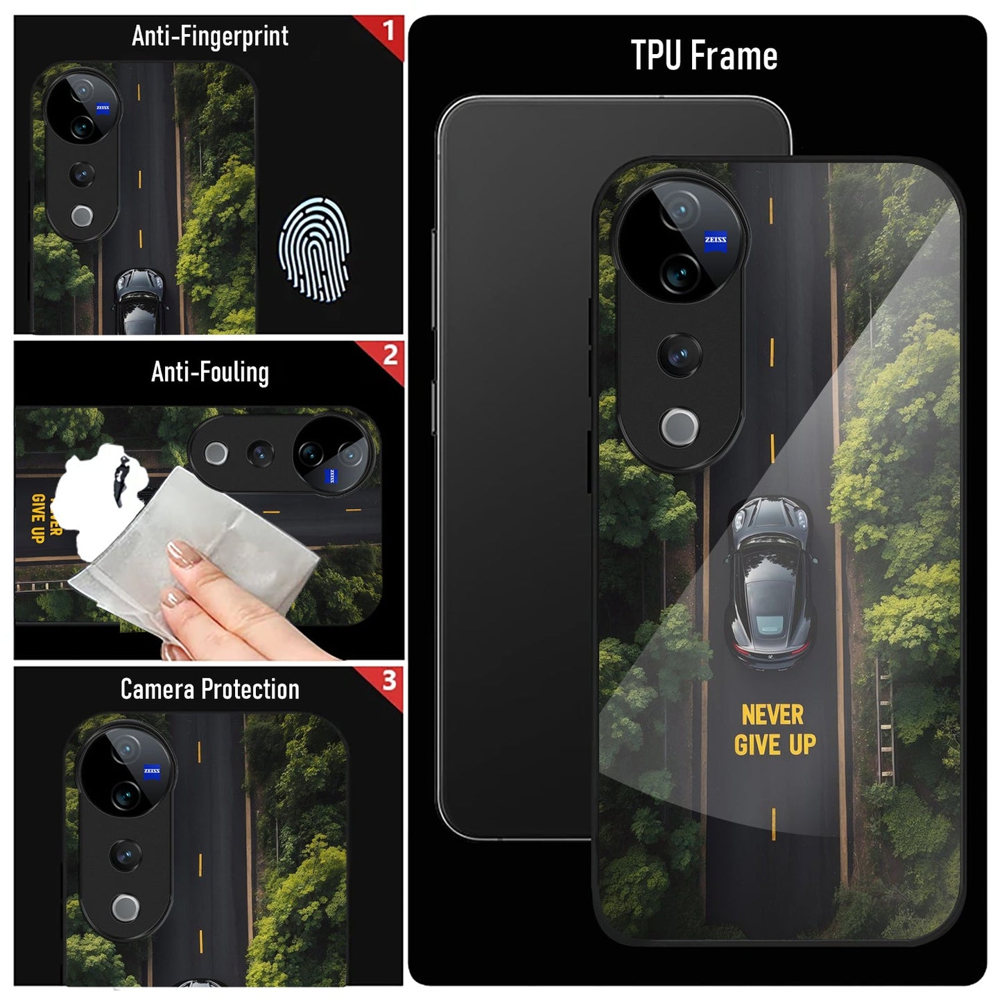 Vivo V40 Pro 5G Premium Acrylic Shockproof Glass Back Case (Never Give up)