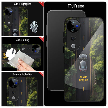 Vivo V40 Pro 5G Premium Acrylic Shockproof Glass Back Case (Never Give up)