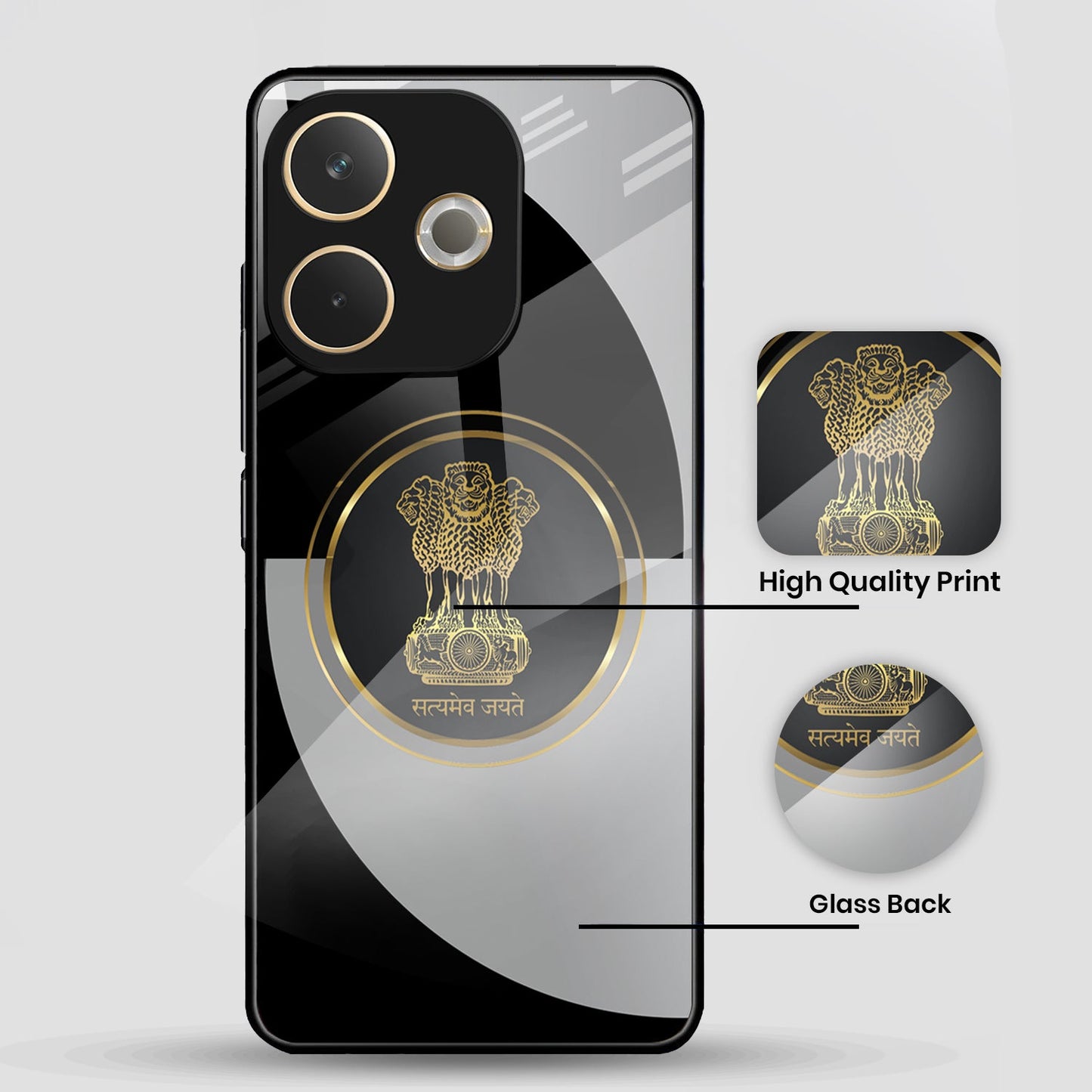 Oppo A5 Pro 5G Premium Acrylic Shockproof Glass Back Case (Satya mev jayate)