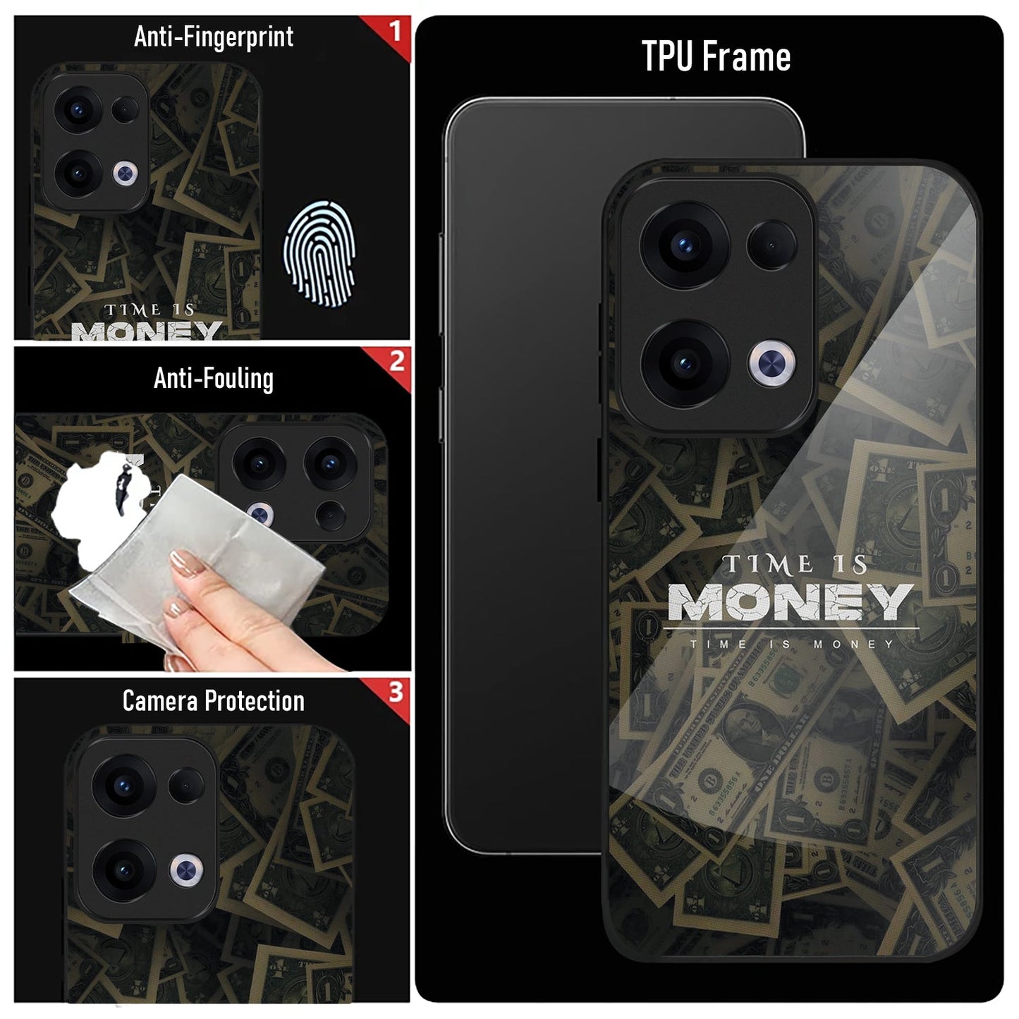 Oppo Reno 13 5G Premium Acrylic Shockproof Glass Back Case (Money)
