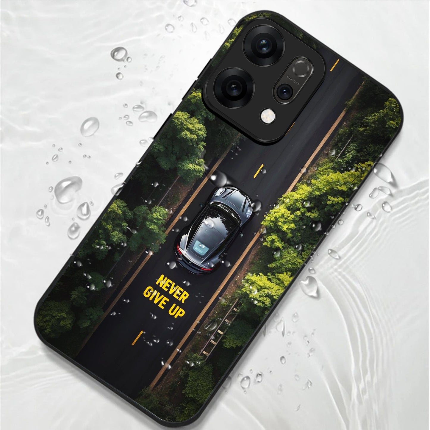 Oppo Reno 14 5G Premium Acrylic Shockproof Glass Back Case (Road Never Give Up)