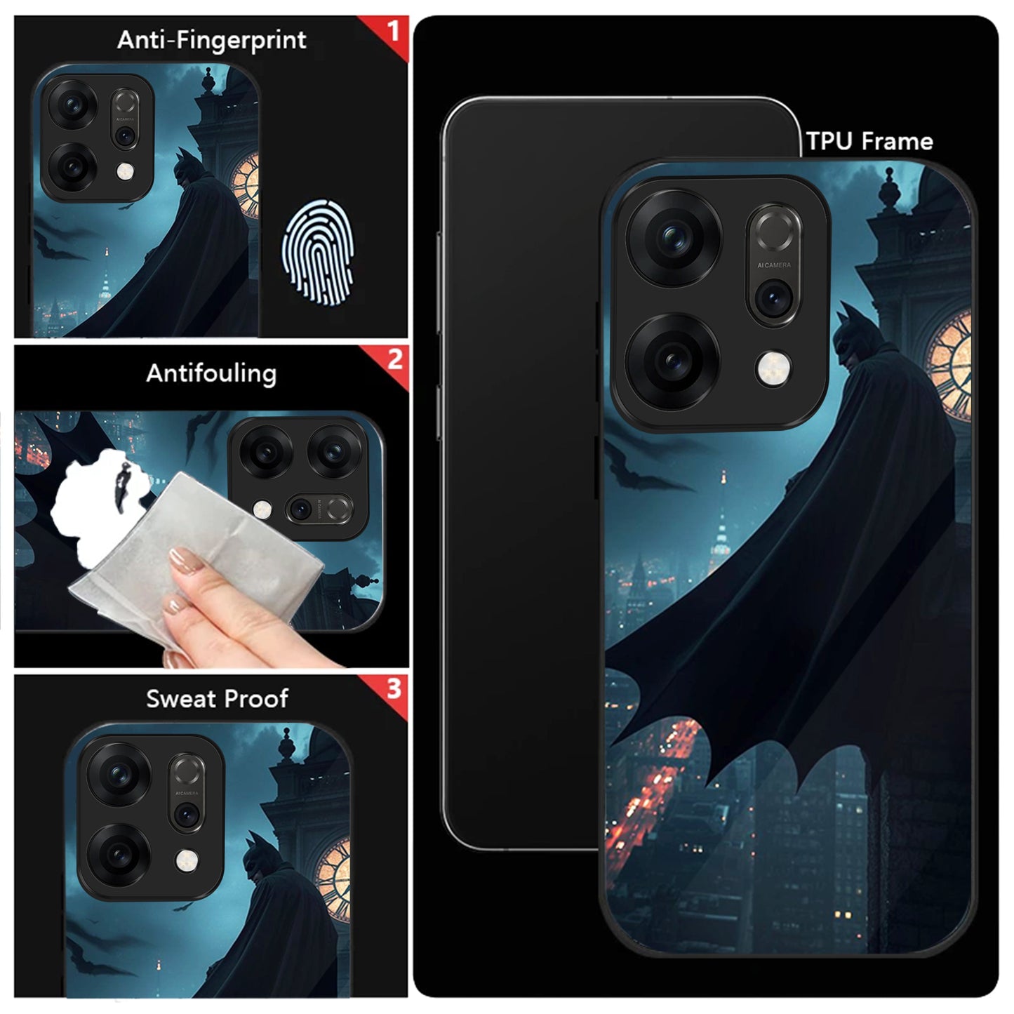Oppo Reno 14 5G Premium Acrylic Shockproof Glass Back Case (Batman)