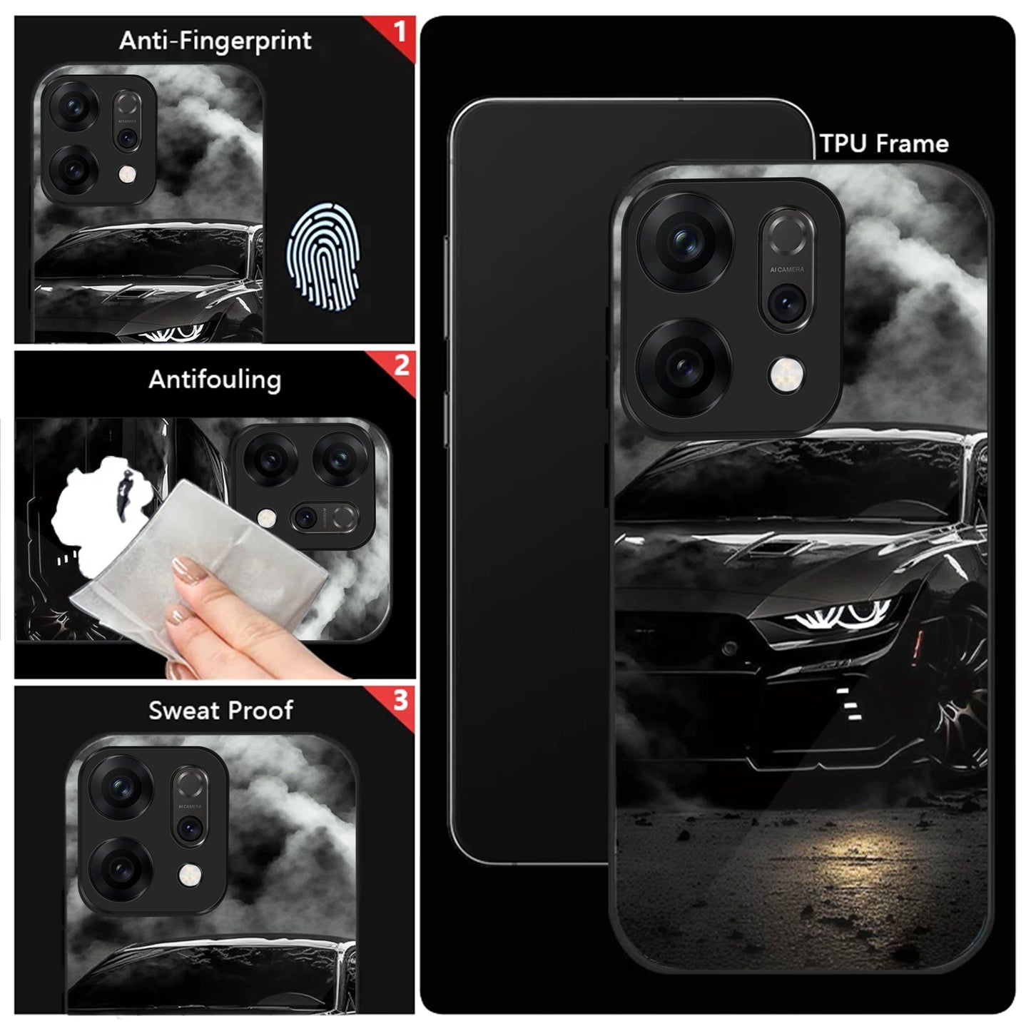 Oppo Reno 14 5G Premium Acrylic Shockproof Glass Back Case (Black-BMW)