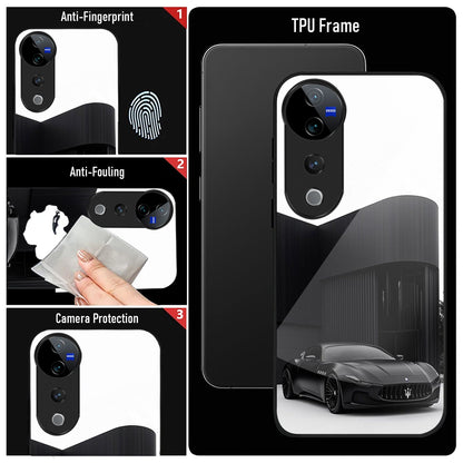 Vivo V40 Pro 5G Premium Acrylic Shockproof Glass Back Case ( Monochrome Maserati )