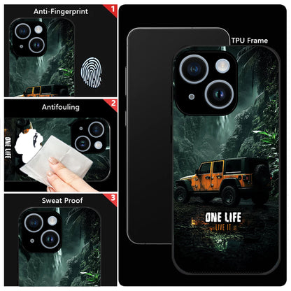 iPhone 14 Premium Acrylic Shockproof Glass Back Case ( Jeep Case )
