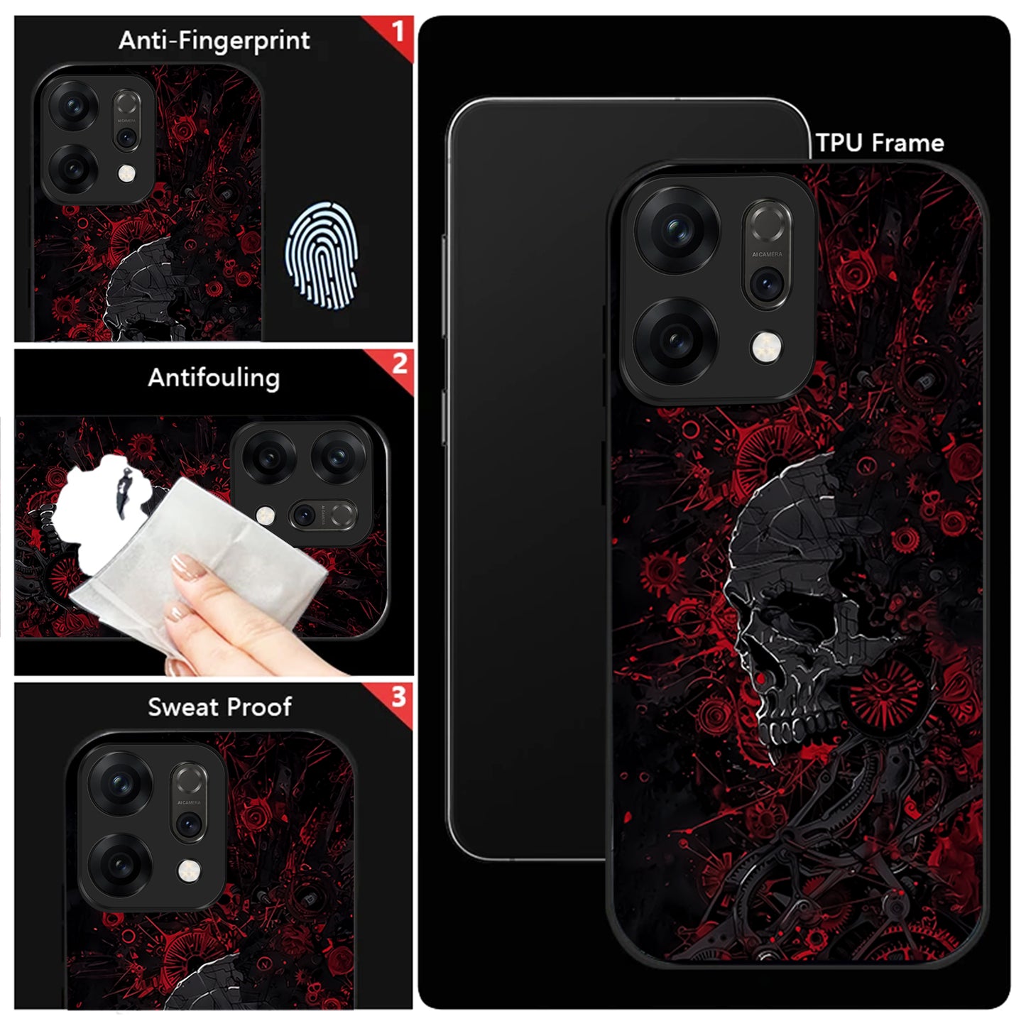 Oppo Reno 14 5G Red & Black Grunge Skull Aesthetic Glass Case