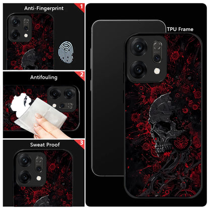Oppo Reno 14 5G Red & Black Grunge Skull Aesthetic Glass Case