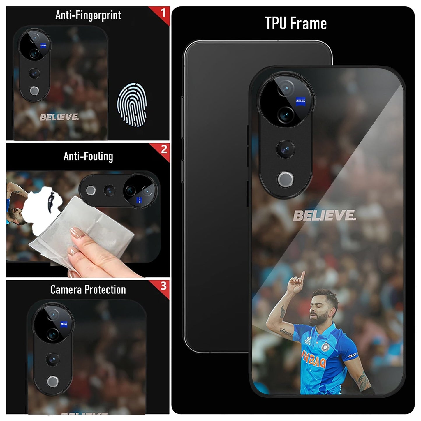 Vivo V40 Pro 5G Premium Acrylic Shockproof Glass Back Case (Virat Kohli)