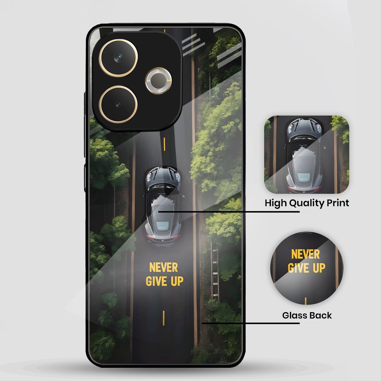 Oppo A5 Pro 5G Premium Acrylic Shockproof Glass Back Case (Never Give up)