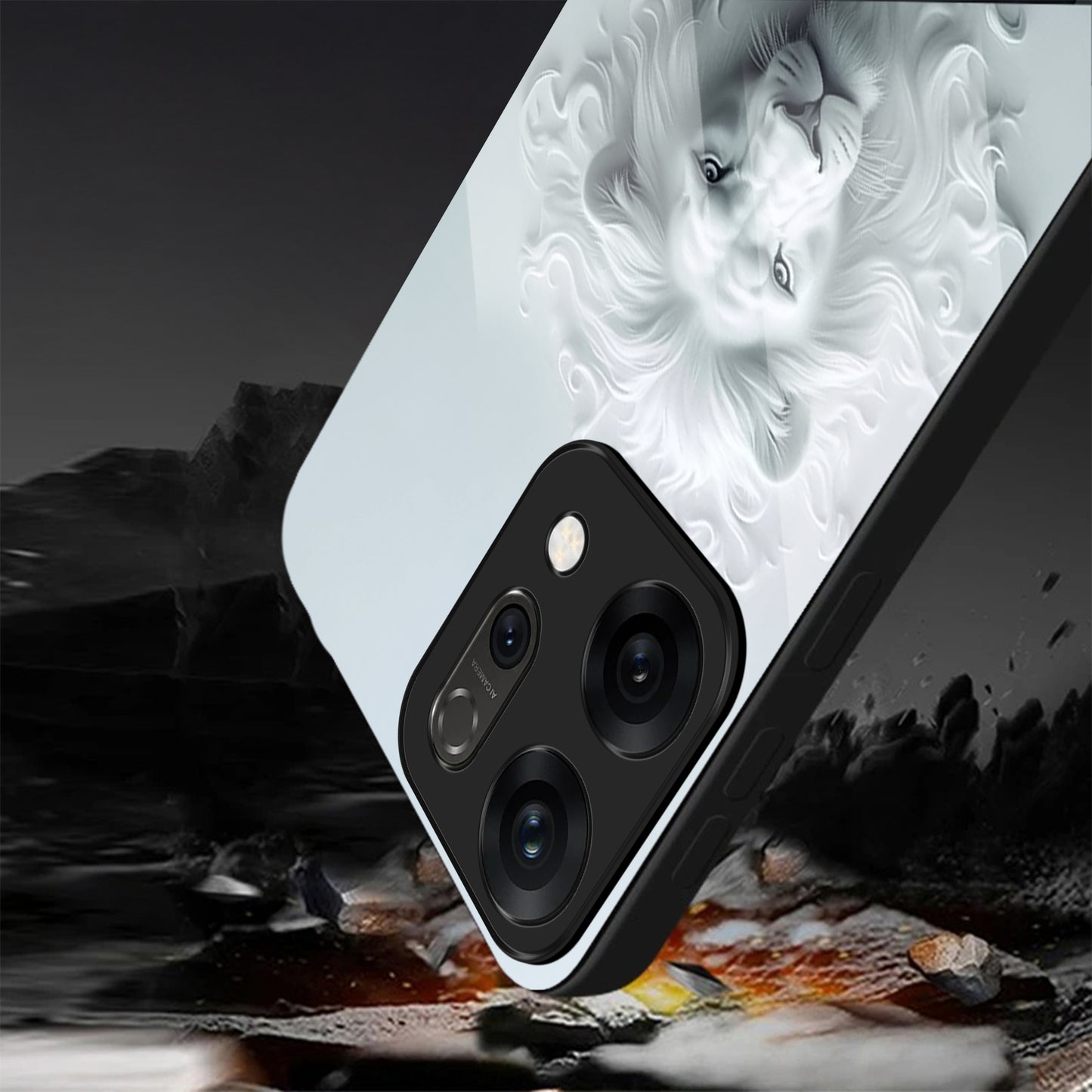Oppo Reno 14 5G Premium Acrylic Shockproof Glass Back Case (White Devil)