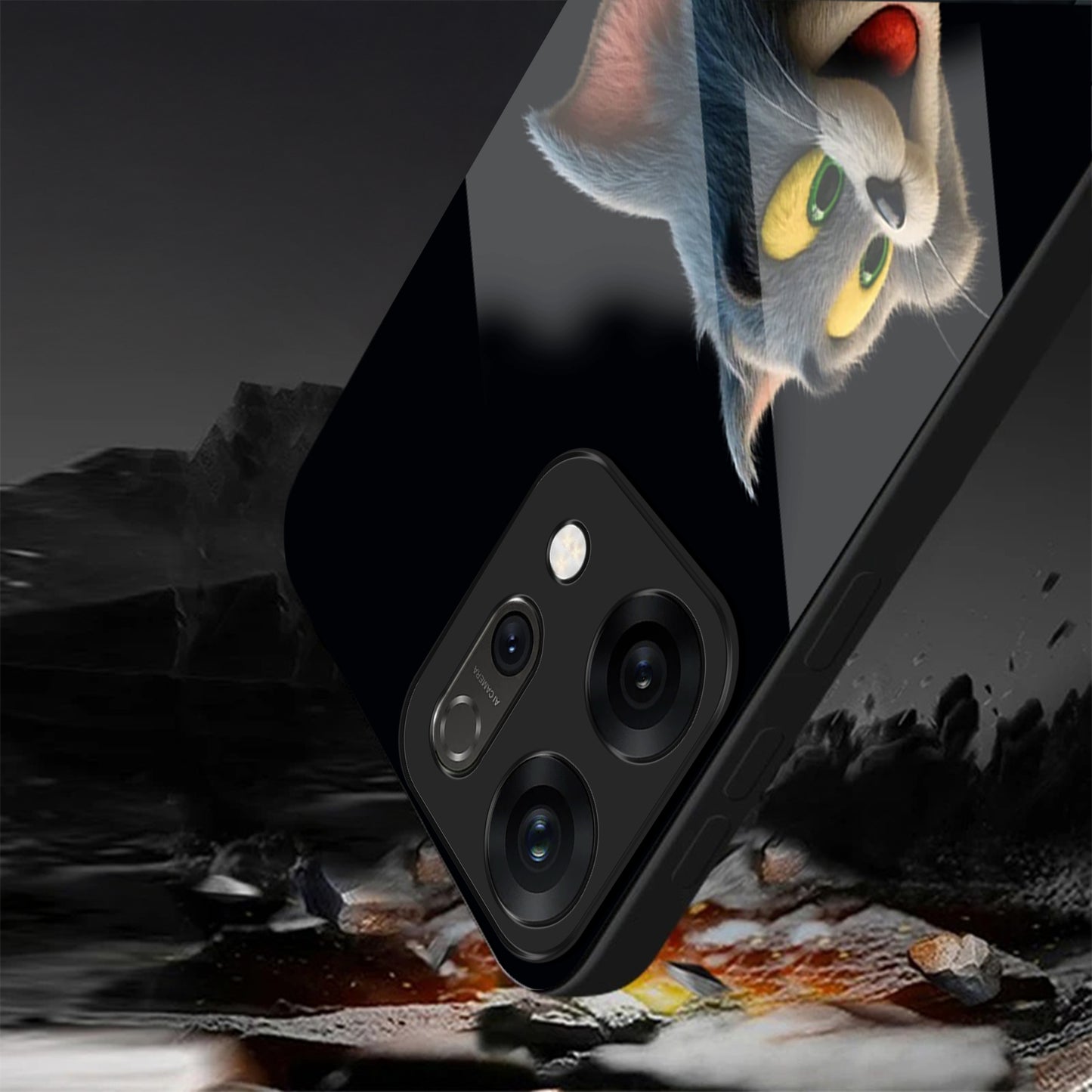 Oppo Reno 14 5G Smiling Tom Cartoon Design Aesthetic Glass Case