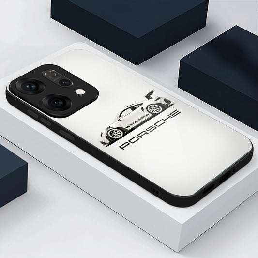 Oppo Reno 14 5G Premium Acrylic Shockproof Glass Back Case (White Porsche)