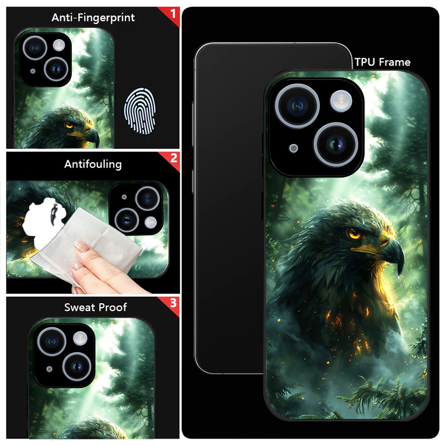 iPhone 14 Premium Acrylic Shockproof Glass Back Case (Eagle Case)
