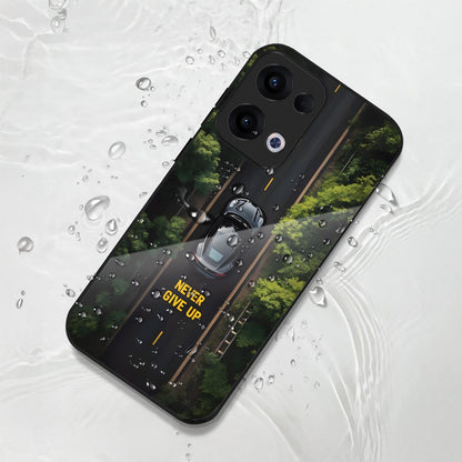 Oppo Reno 13 5G Premium Acrylic Shockproof Glass Back Case (Never Give up)
