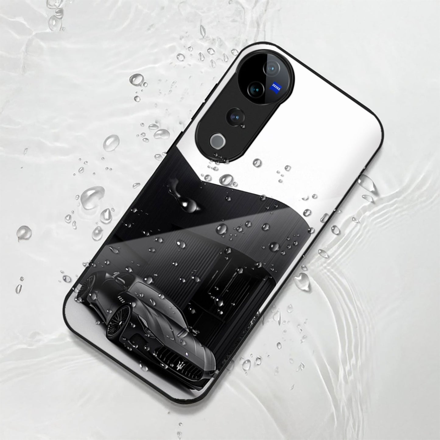 Vivo V40 Pro 5G Premium Acrylic Shockproof Glass Back Case ( Monochrome Maserati )