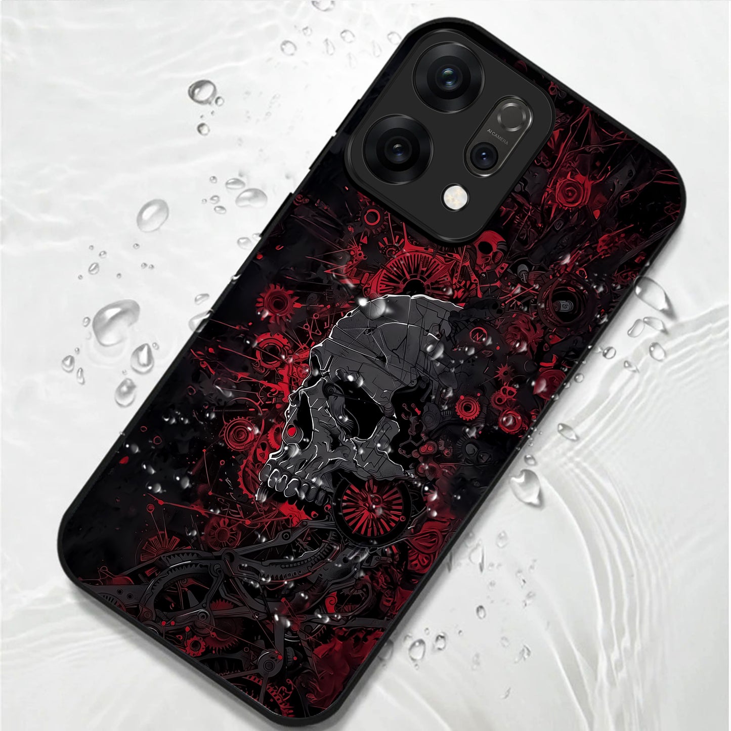 Oppo Reno 14 5G Red & Black Grunge Skull Aesthetic Glass Case