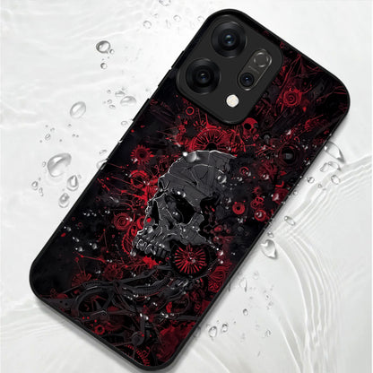Oppo Reno 14 5G Red & Black Grunge Skull Aesthetic Glass Case