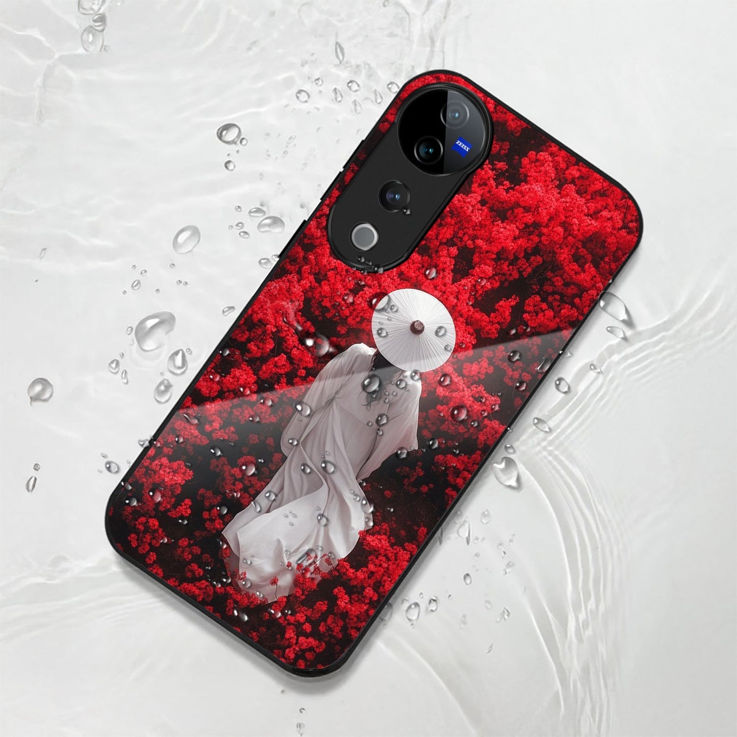 Vivo V40 Pro 5G Premium Acrylic Shockproof Glass Back Case (Red Blossoms)