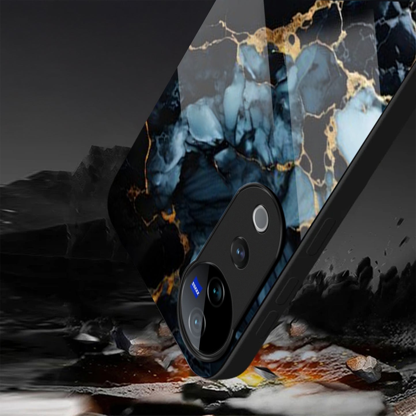Vivo V40 Pro 5G Premium Acrylic Shockproof Glass Back Case (Blue Marble)