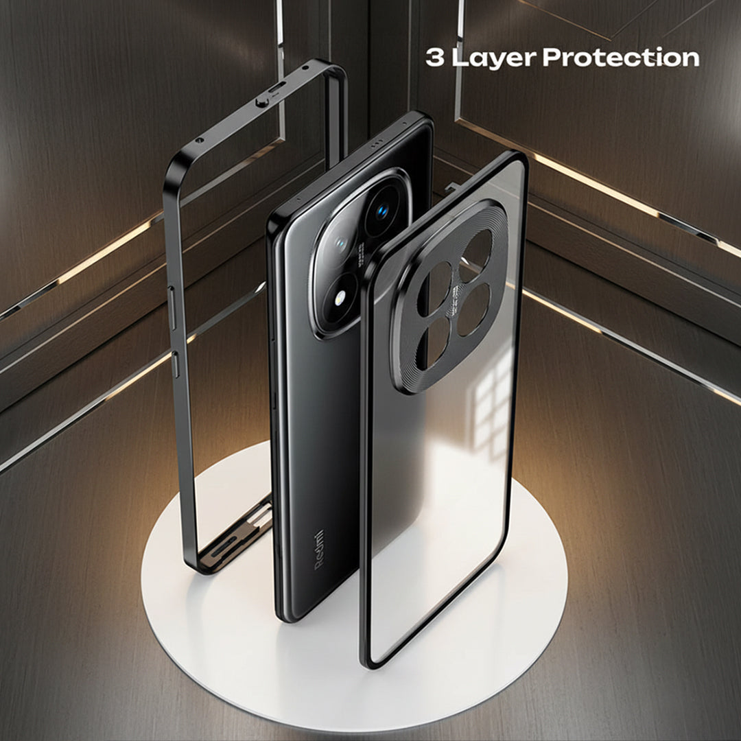 Phone case with 3-layer protection on a reflective surface