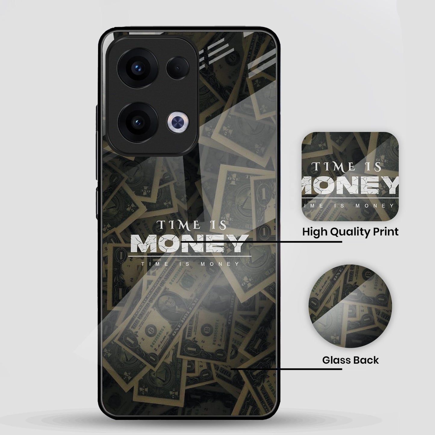 Oppo Reno 13 5G Premium Acrylic Shockproof Glass Back Case (Money)