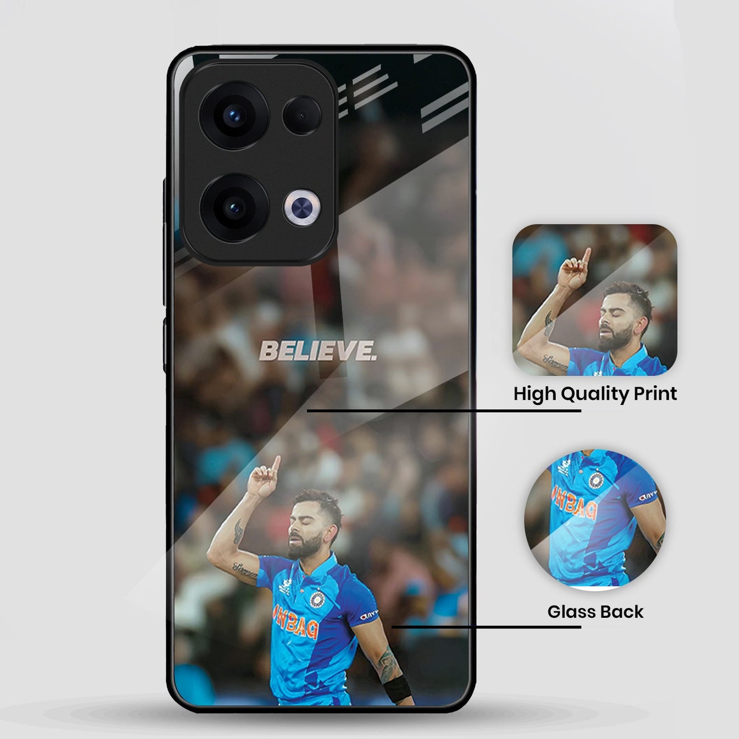 Oppo Reno 13 5G Premium Acrylic Shockproof Glass Back Case (Virat Kohli)