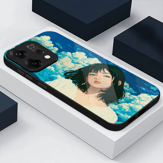 Oppo Reno 14 5G Cloud Anime Girl Aesthetic Glass Case