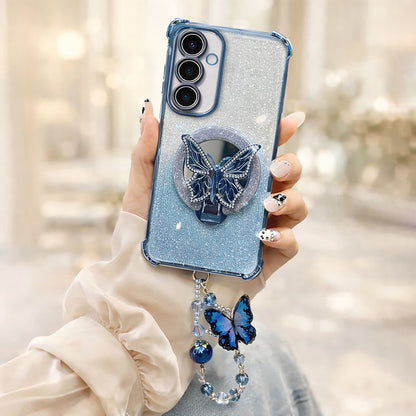 Samsung Galaxy A35 5G Shockproof Butterfly Stand Case with Charm Strap
